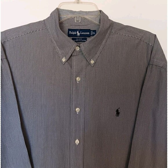 Polo Ralph Lauren Blake 100% 2 Ply Cotton Men's Size XL Black/White Button Down - Picture 2 of 8
